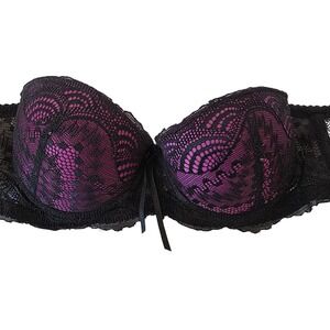 Black Lace Padded Push Up Bra Purple Lingerie Underwire Sexy